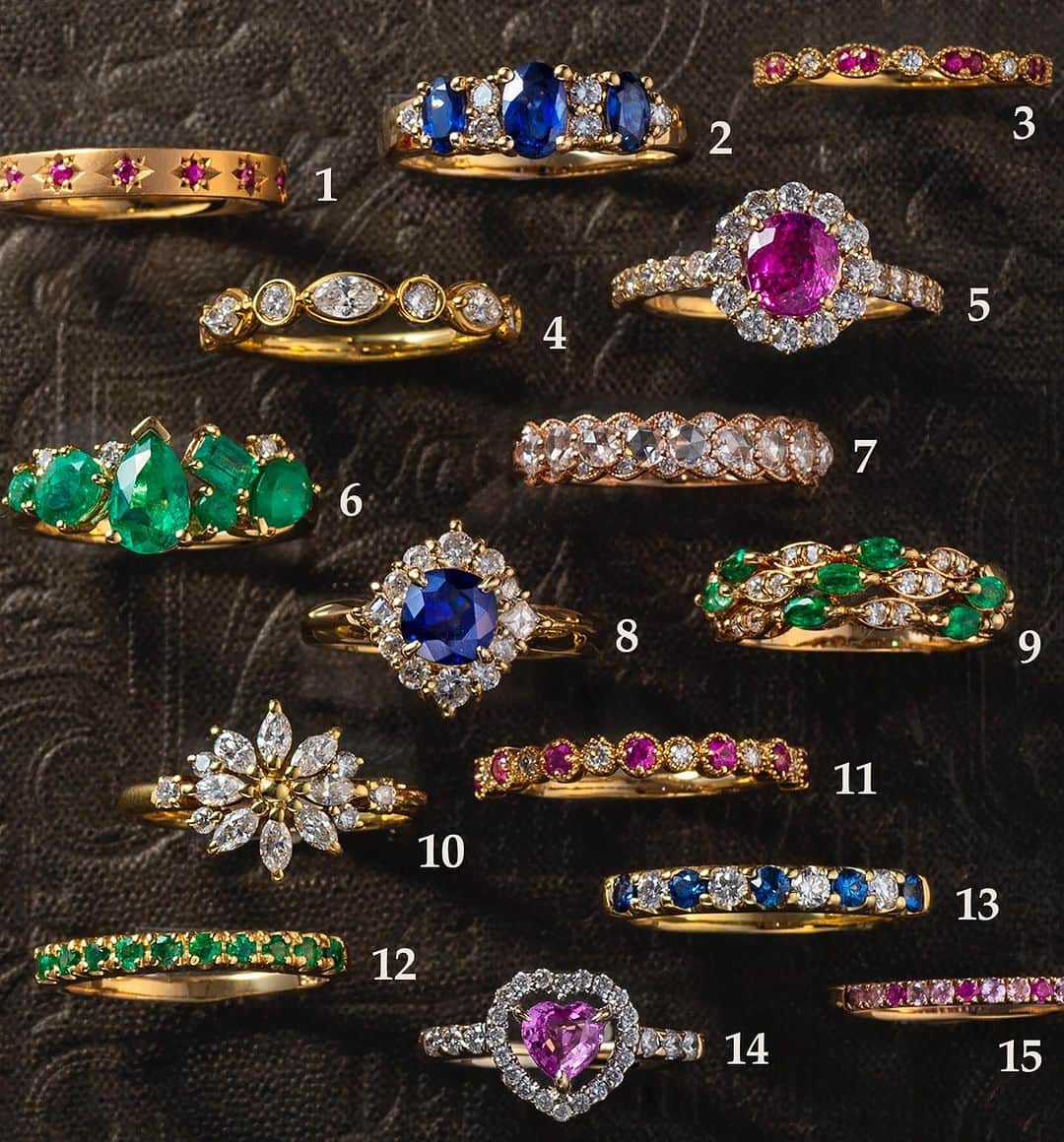 さんのインスタグラム写真 - (Instagram)「Autumn Ring Collection 🌈  エメラルドにサファイア、ルビー… 中世のカテドラルを彩るステンドグラスを思わせる 色とりどりの貴石たち。  暗がりでもくっきりと浮かび上がる鮮やかな光の色彩は『プレシャスストーン』の称号にふさわしい神々しさを兼ね備えています。  小粒でもしっかりと色の乗ったノーブルな色合いを楽しめる貴石はバンドタイプから始めるのもお勧め✨ ダークになりがちな秋冬の差し色にいかがでしょうか？  1. K10 ルビー リング Lucky Star  ¥49,800 (＊)  2. K18 サファイア スリーストーン リング  ¥108,900  3. K10 ルビー ダイヤモンド リング  ¥29,800 (＊)  4. K18 ダイヤモンド リング  ¥128,000 (＊)  5. K18 ピンクサファイア リング  ¥148,000 (☆)  6. K18 エメラルド リング  ¥128,000 (☆)  7. K18 ローズカットダイヤモンド リング  =Sold= (☆)  8. K18 サファイア リング  ¥188,000  9. K18 エメラルド ダイヤモンド リング  ¥59,800  10. K18 ダイヤモンド フラワー リング  ¥82,000 =Sold=  11. K18 ルビー ダイヤモンド リング  ¥99,800 (＊)  12. K18 エメラルド リング  ¥29,800 =Sold=  13. K18 サファイア ダイヤモンド リング  ¥54,800  14. K18WG ピンクサファイア リング  ¥59,800 (☆)  15. K10 グラデーション リング Rose  ¥29,800 (＊)  (＊)は新品、その他はリユース品 *すべてAlagin Ring Collection より  (☆)はAlagin Online Shop 掲載商品です。  ✴︎ For International Customers ✴︎  Please feel free to DM if you are interested in buying any of items posted in our feed. We are happy to help you.  ＋─＋─＋─＋─＋─＋─＋─＋─＋─＋─＋─＋─  ◇ Alagin Online Shop ◇  https://alag-in.jp/  プロフィールリンク🔗 Alagin Online Shop  Alagin  Tel.  03-3836-3926 (GALA JEWELRY おかちまち本店1F)   ＋─＋─＋─＋─＋─＋─＋─＋─＋─＋─＋─＋─  ・ ・ ・ ・  #GALA #ガラ #alagin #リユース #ジュエリー #jewelry #accessory  #石好きな人と繋がりたい #石好きさんと繋がりたい #宝石 #ジュエリー好き女子 #ジュエリー好き #ご褒美ジュエリー #ジュエリー好きな人と繋がりたい #ジュエリー好きさんと繋がりたい #大人ジュエリー #アクセサリー #サファイアリング #ルビーリング #ダイヤモンドリング #エメラルドリング #ピンクサファイア #エタニティリング」10月16日 18時01分 - gala_okachimachi