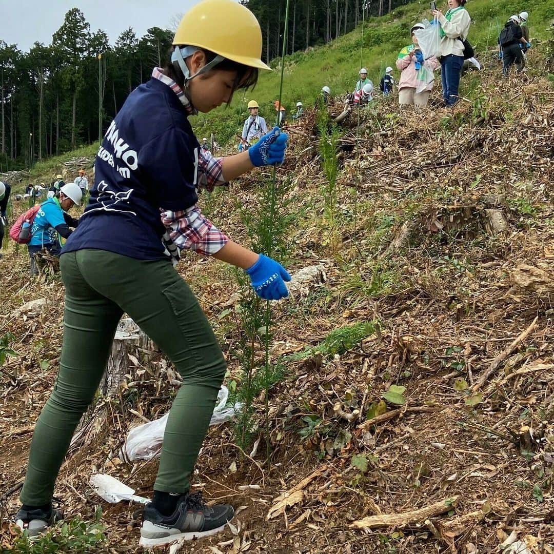 のインスタグラム：「10月14日(土)ニッセイ浜松の森で #植樹活動 を実施しました！  浜松市内の小学生や浜名湖パラグライダースクールの皆さまをはじめ地域の皆さまにもご参加いただき、約160人で450本を植樹しました。 浜名湖パラグライダースクールのオリジナル手袋軍手「はまなこっ手？」をみんなで着けて、楽しみながら森林(森)づくりを体験しました！！」