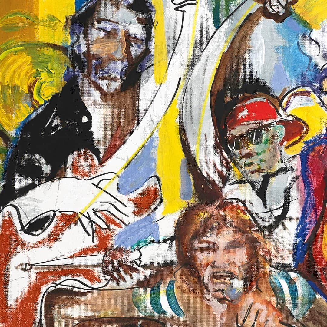 ロン・ウッドのインスタグラム：「💥💎Barcelona Diamonds! Inspired by the upcoming Stones album (this Friday!), Hackney Diamonds, Ronnie‘s latest artwork shows the band ready to rock! Tap the link in the bio now to order your signed and numbered, limited edition print↗️」