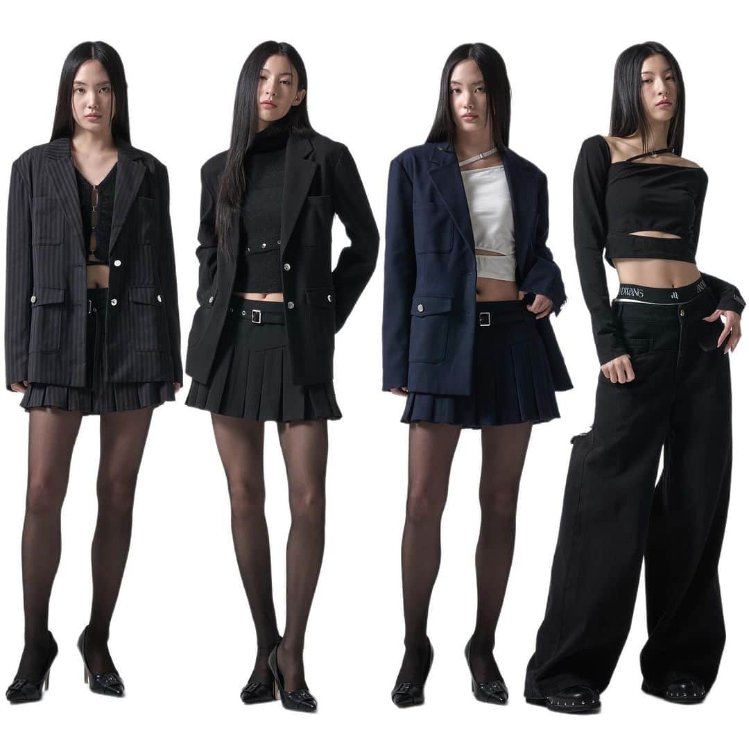 pipilottieのインスタグラム：「▫︎classical over jacekt　 color: black/navy/stripe ¥15,600 ⁡ ▫︎ belt pleats mini skirt color: black/navy/stripe ¥8,900 ⁡ ▫︎ asymmetry string cutting tops color: black/white ¥8,900 ⁡ ⁡  2023 AUTUMN WINTER 2ND COLLECTION ON ANDWANG.SHOP ̣̥☆·͙̥‧‧̩̥·‧ "CHINA TO SEOUL︎"‧·‧̩̥‧·͙̥̣☆*̣̥ 🎀🎧 ⁡ schedule 10/20 PM7 new1 10/27 PM7 new2 COMING SOON ⁡ ⁡ #andwang ⁡ ⁡」