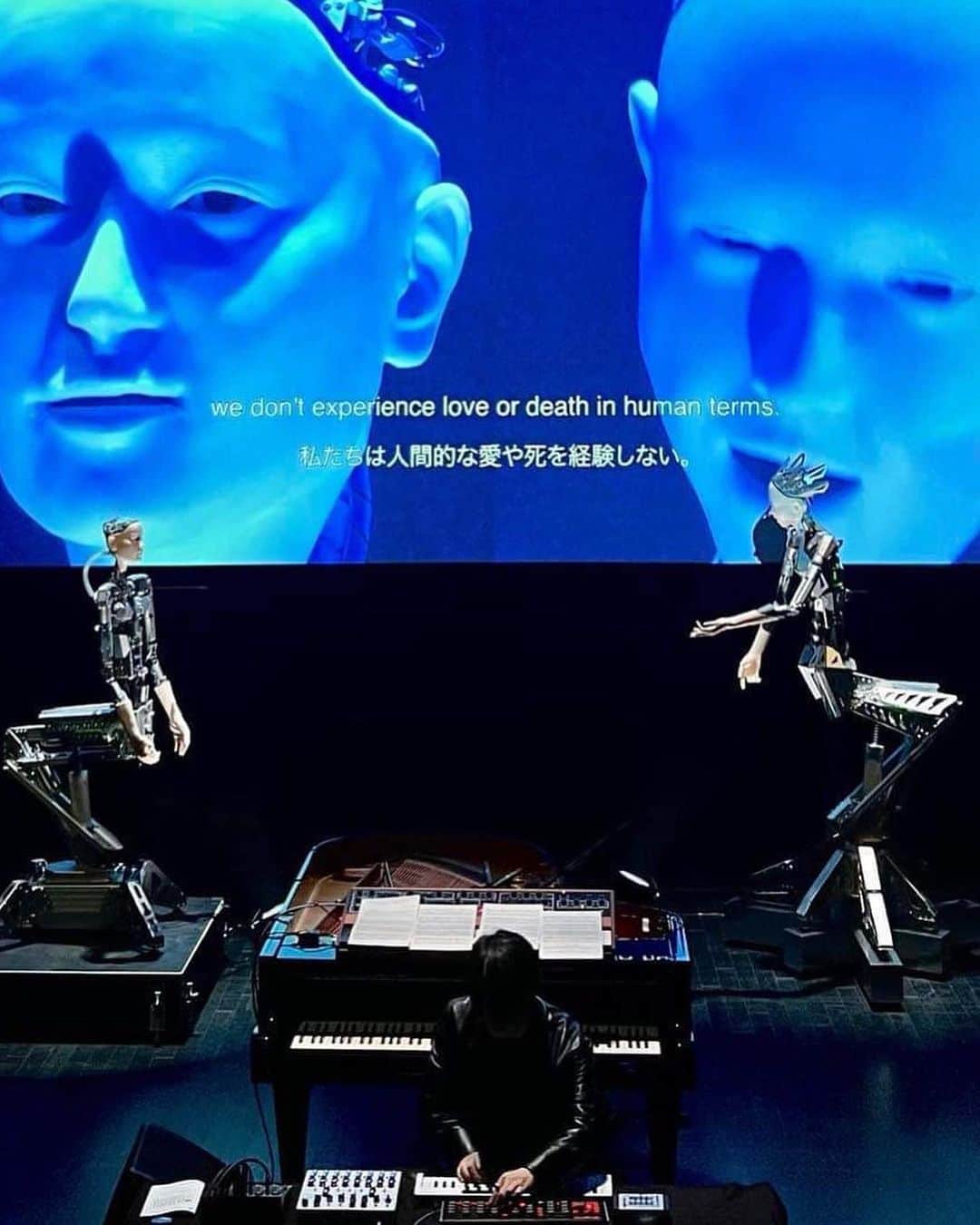 渋谷慶一郎さんのインスタグラム写真 - (渋谷慶一郎Instagram)「IDEA  A Dialogue on Love, Death and Existence by Two Androids  Keiichiro Shibuya + Takashi Ikegami  Credit  Androids: Alter3、Alter4 Script: GPT Music, Concept: @keiichiroshibuy  Alter3 programming: Takahide Yoshida, johnsmith Alter4 programming: @pseudotaro  GPT technical support: @obake_ai   Alter3 belongs to Ikegami Lab. of Tokyo University @alltbl  Alter4 belongs to @geidai_documentgram  Alter4 pedestal design: Kazuyo Sejima & Associates  Video: Kotaro Konishi Sound: @sue.yuki.sue  Stage Manager: Kazuya Kushimoto Production Support: Sota Kawagishi, @lkts.thunder  Production Management: @natsumi710_   Cooperation: Osaka University of Arts Technical Support: Yamaha Corporation, ©2023 Dreamtonics Co., Ltd. Production Support: Communication Design Center Production: ATAK Organizer: 21st Century Museum of Contemporary Art, Kanazawa (Kanazawa Art Promotion and Development Foundation)  13,14 October 2023 At @21_kanazawa Curated by @yukohasegawa1   #android #humanoid #artificialintelligence #GPT #kanazawa21stcenturymuseum #kanazawa21stcenturymuseum #contemporarymuseum」10月16日 21時03分 - keiichiroshibuy