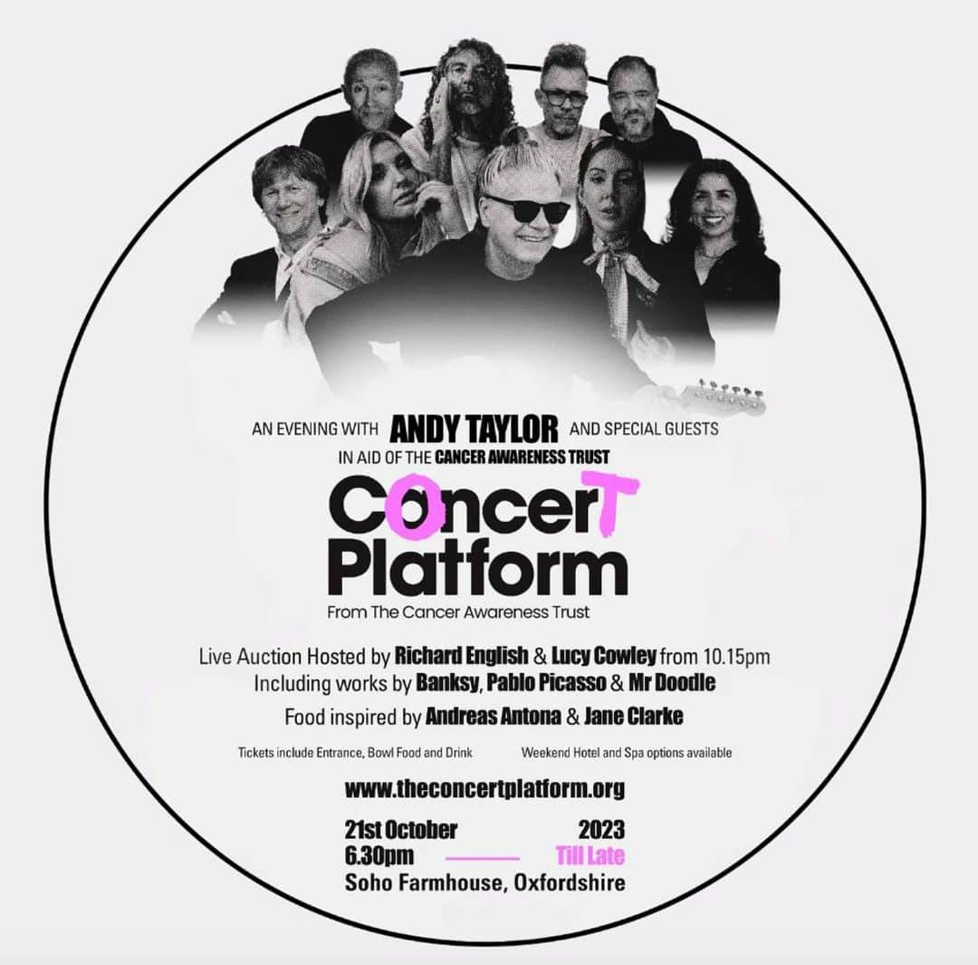 ロバート・プラントのインスタグラム：「An Evening With Andy Taylor & Special Guests In Support Of The Cancer Awareness Trust Saturday 21st October. More info here https://theconcertplatform.org/」