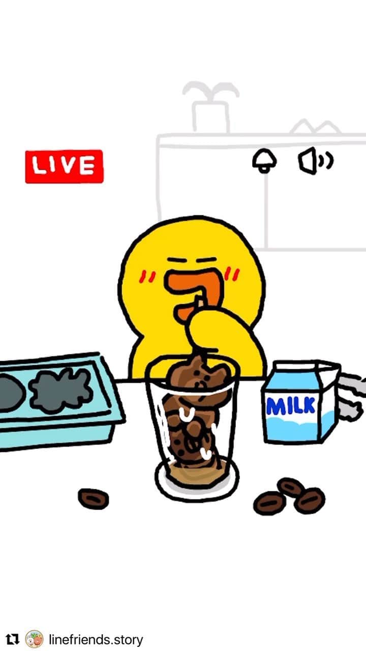 LINE FRIENDSのインスタグラム：「Here is SALLY’s tip! Say goodbye to bland cafe latte 👋  #Repost @linefriends.story with @use.repost ・・・ 🐤 Ways to make latte taste better 라떼를 맛있게 먹는 법 ☕️🥛☕️🥛☕️🥛☕️🥛 カフェラテの美味しい飲み方 讓你更加享受拿鐵咖啡的方法  #STORYOFLINEFRIENDS #Mukbang_SALLY」