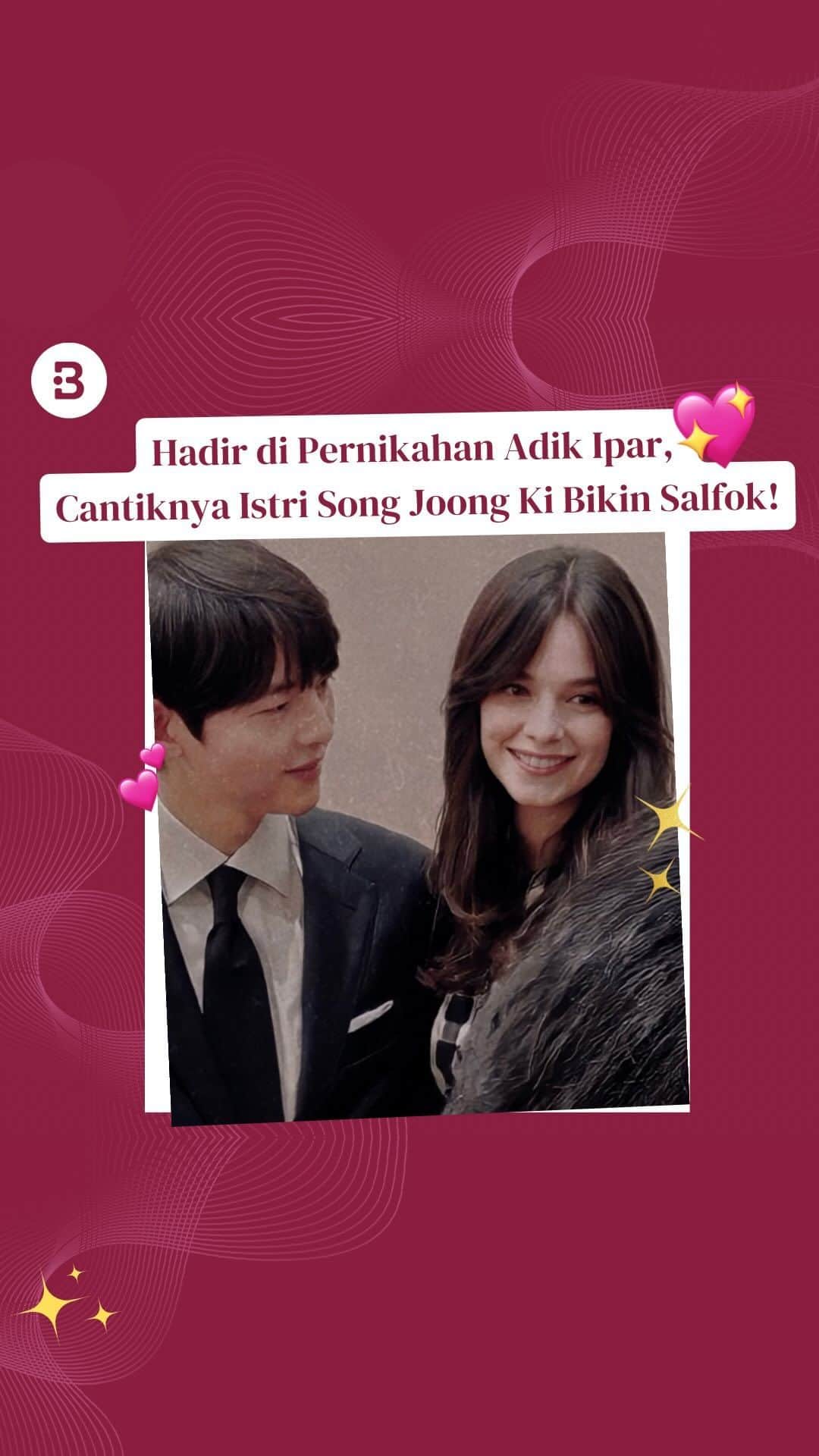 のインスタグラム：「Baru-baru ini, Song Joong Ki terlihat menghadiri pernikahan adik perempuannya yaitu Song Seul Ki bersama istrinya, Katy Saunders. Pasangan ini pun sukses menjadi pusat perhatian, Song Joong Ki tampil gagah dengan balutan jas berwarna hitam serta Katy Sauders yang anggun mengenakan gaun nuansa monokrom serta rambutnya yang terurai 😍  Kemesraan Song Joong Ki dan Katy Louise Saunders pun mencuri perhatian publik. Mereka tampak bahagia usai dikaruniai anak pertama. Dalam salah satu momen, Song Joong Ki tertangkap kamera sedang menatap istrinya dengan penuh kasih sayang. Wah langgeng terus yaa untuk pasangan satu ini 😘  📸: Twitter」