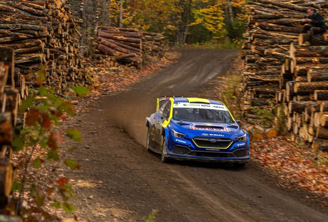 Subaru of Americaのインスタグラム：「That's a wrap on the 2023 ARA season! With a thrilling victory at the @lakesuperiorperformancerally, @subarumotorsportsusa driver @brandonsemenuk and co-driver @keatonwilliams_ closed out the year as champions in the all-new #SubaruWRX rally car for its second run. The countdown to the 2024 ARA Championship has already started, with extreme sports icon @travispastrana joining the team in another new WRX racer.」