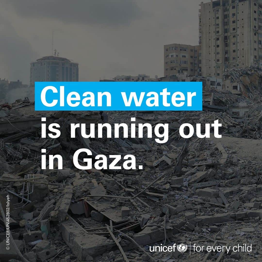 のインスタグラム：「Children and families in Gaza have practically run out of water.  They are now forced to use dirty water from wells, increasing risks of waterborne diseases.  We need an immediate humanitarian pause to ensure unhindered and safe access to children and families in Gaza.」