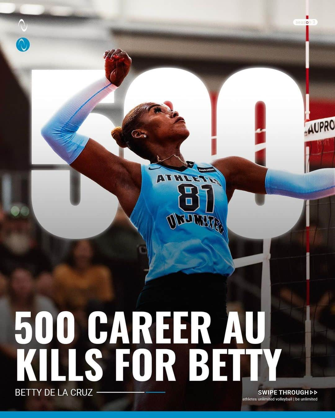 ベタニア・デラクルスのインスタグラム：「Last night, @thebigbeth reached 500 kills with Athletes Unlimited 👏  Swipe to watch Betty’s first AU kill and her 500th 🥹🤍  #AUVB | @thebigbeth」