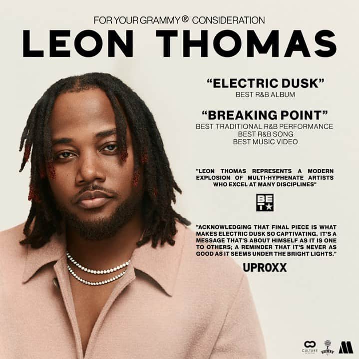 レオン・トーマス3世のインスタグラム：「I am beyond blessed and honored to be up for Grammy consideration! This is a dream come true and I’m excited to continue on this mission and give the world great records. 🙏🏾🙏🏾 #ElectricDusk #ezmnyrecords #motown #capitolrecords」