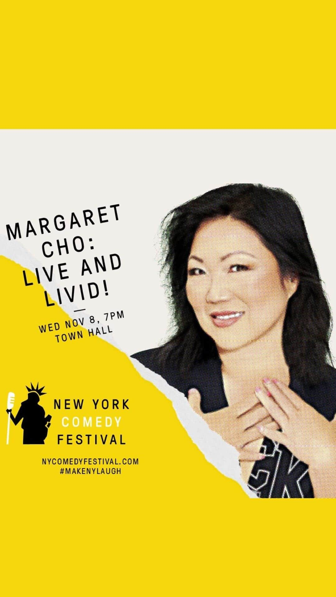 マーガレット・チョーのインスタグラム：「NEW YORK! NOVEMBER 8TH @townhallnyc for #NYCF! Tickets at margaretcho.com 💛#liveandlivid」