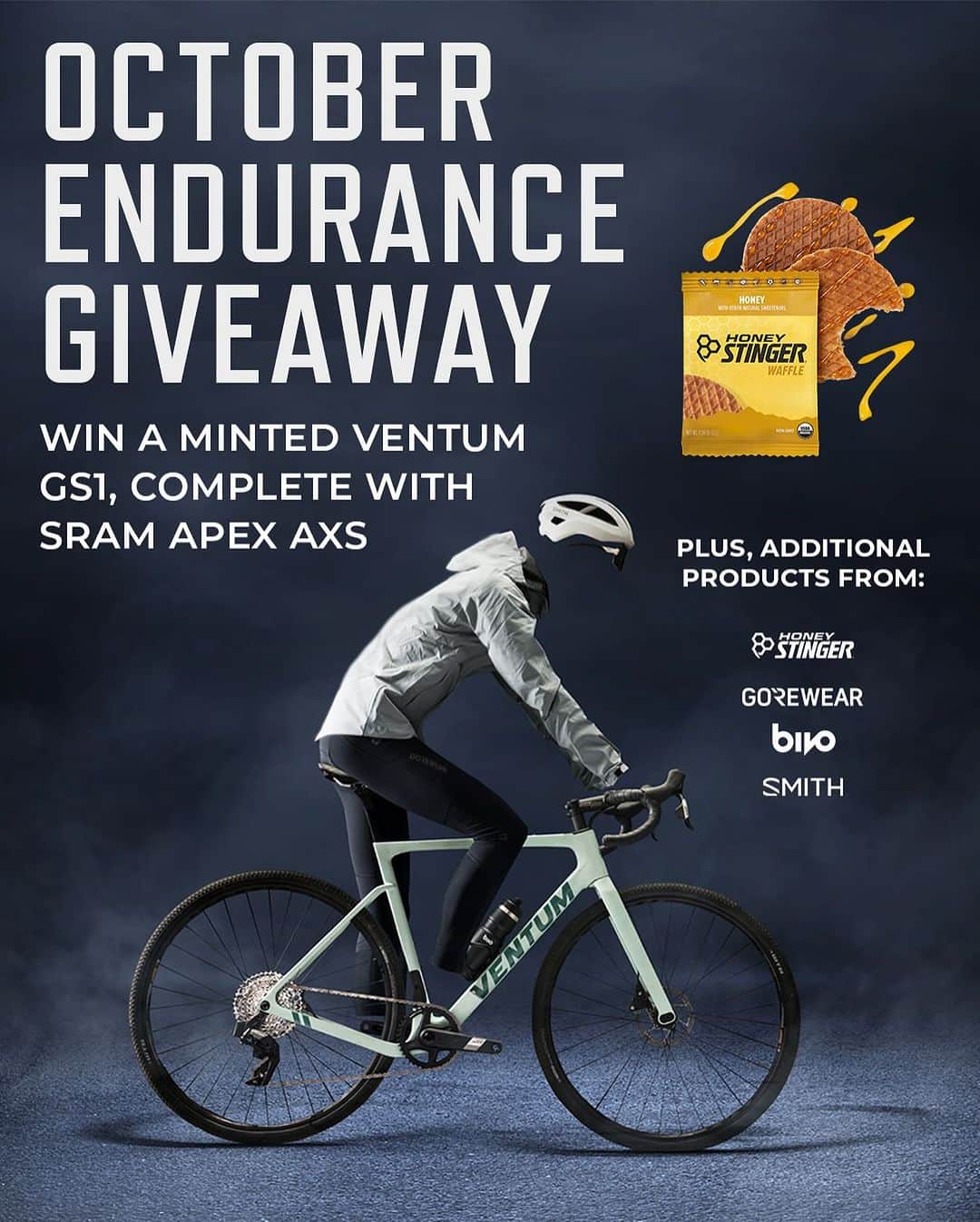 Smithのインスタグラム：「October Endurance Giveaway | Win a prize pack worth over $4,000 including a “Minted” GS1, @gorewear apparel, @smithoptics helmet & glasses, and a @honeystinger training pack. Link in bio. Open to US participants only.」