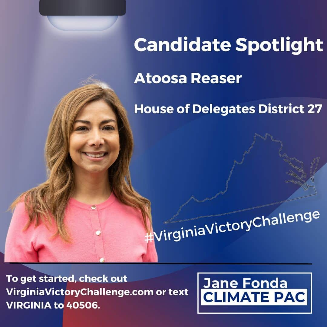 ジェーン・フォンダさんのインスタグラム写真 - (ジェーン・フォンダInstagram)「Help us push these climate champions over the finish line in Virginia’s November 7 General Election!  Republicans and their corporate polluter benefactors in the state are committed to undermining progress on clean energy and protecting their bottom line, but we know that together we can fight back!  That’s where you come in – take the @janefondaclimatepac #VirginiaVictoryChallenge to ensure a big win for climate progress on Election Day.   We’re asking everyone to donate if they can, volunteer, and help spread the word about this crucial election between now and Election Day.   Everyone who participates will also have a chance to receive a special “thank you” gift directly from Jane!  Get started at the link in the Jane PAC team’s bio or text VIRGINIA to 40506!  #Virginia #VirginiaVictoryChallenge」10月17日 6時32分 - janefonda