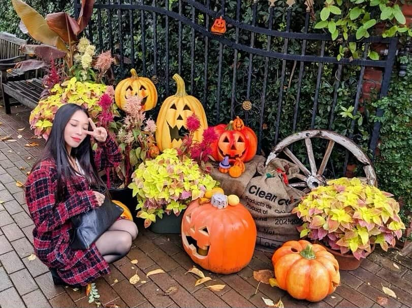 中沢ルイのインスタグラム：「もうすぐ1年で1番好きなイベントがやってくる♡  #halloween #ハロウィン #横浜イングリッシュガーデン #横浜 #yokohamaenglishgarden #yokohama #バラ園 #rosegarden #地元の名所 #映えスポット #ハロウィンイベント #ハロウィンパーティー #happyhalloween #trickortreat #🎃」