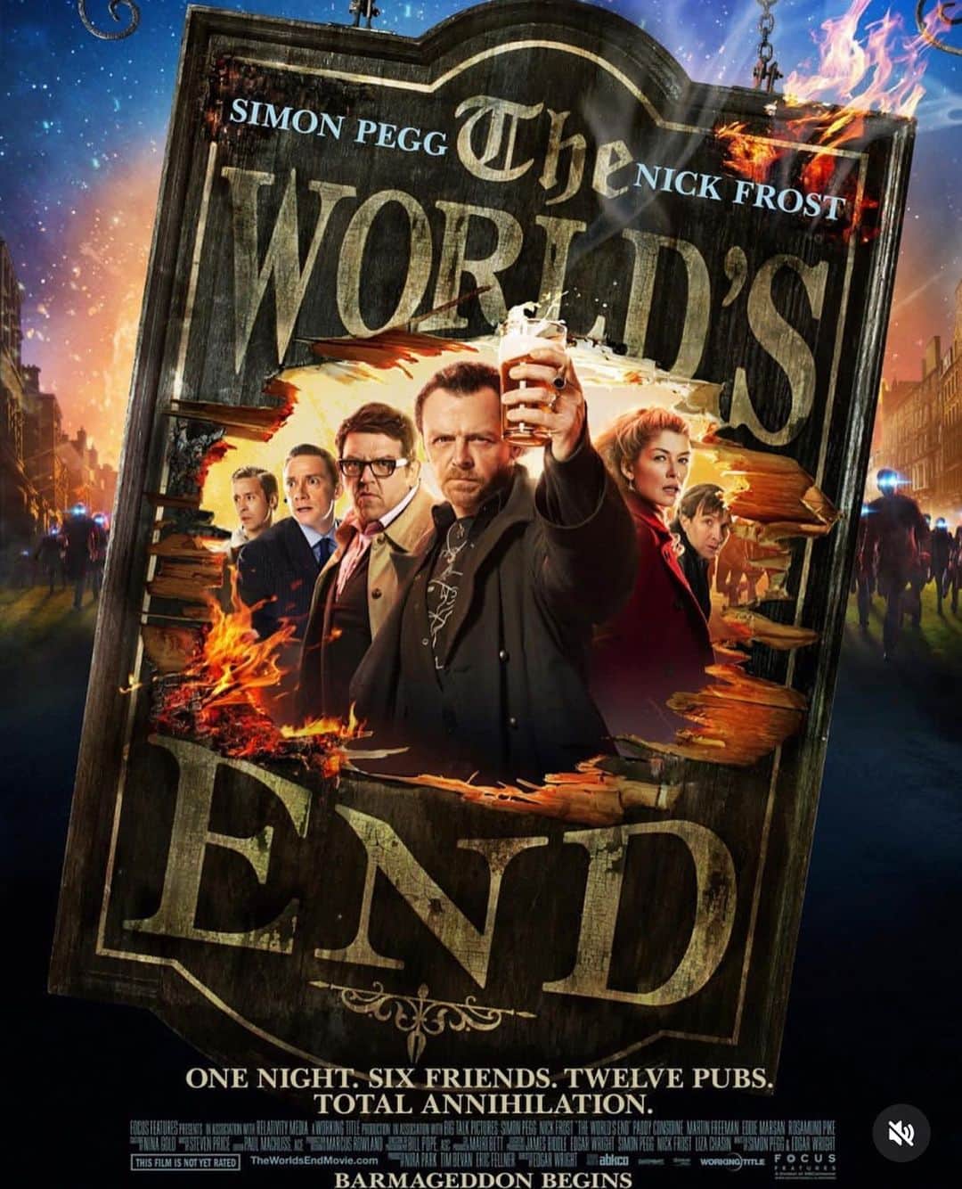 のインスタグラム：「TONIGHT #TheWorldsEnd plays in 35mm at the @newbeverly at 7:30pm for its 10th anniversary in a double bill with ‘This Is The End’. Will YOU be there?」