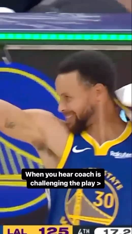 ゴールデンステート・ウォリアーズのインスタグラム：「It’s only preseason and Stephen is already getting HYPED after a coaches challenge 😂」