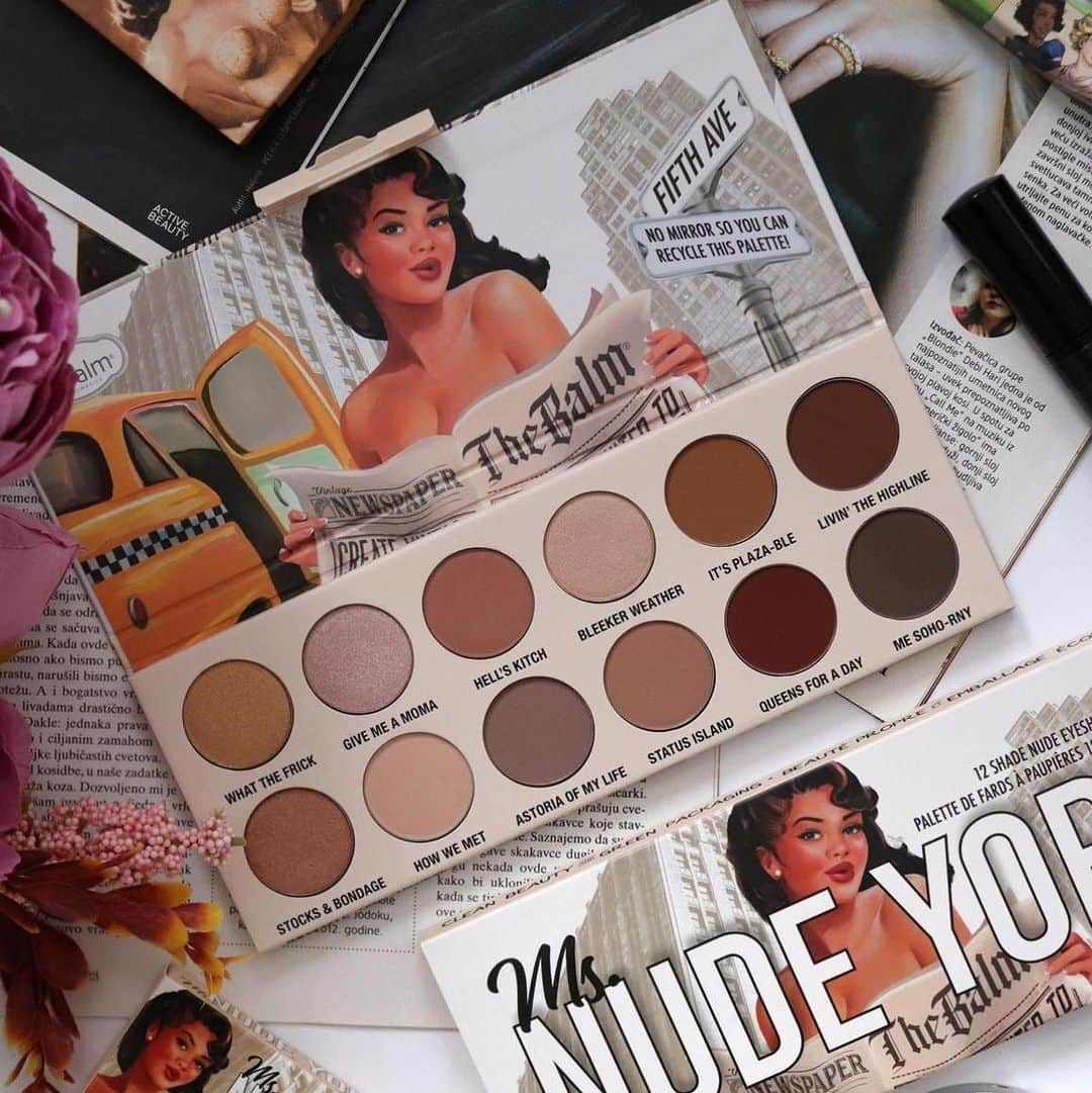 the Balmのインスタグラム：「Sultry Eyes, Big City Vibes: The Ms. Nude York Palette 💃🌟 @en_angie @monapetre  Only $32 USD. Her 12 sensational shades may be neutral, but they aren't shy -  whether you opt for a natural look ala “How we Met” or dare to layer them on for a look that has you “Livin the Highline” - “What the Frick”- “Its (all) Plaza-ble”, one flirtatious wink at a time 😉   @thebalm #thebalm #msnudeyork #cleanbeauty #thebalmcosmetics #beauty」