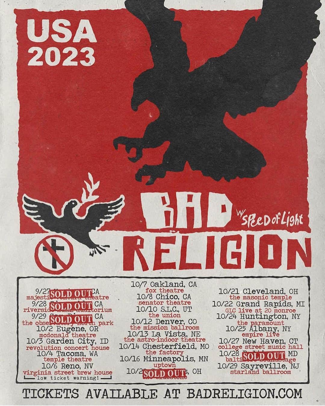 Bad Religionさんのインスタグラム写真 - (Bad ReligionInstagram)「Only 9 shows left on this tour - then it’s off to South America! 🌎 Where to after that? 🤔  badreligion.com」10月17日 10時12分 - badreligionband