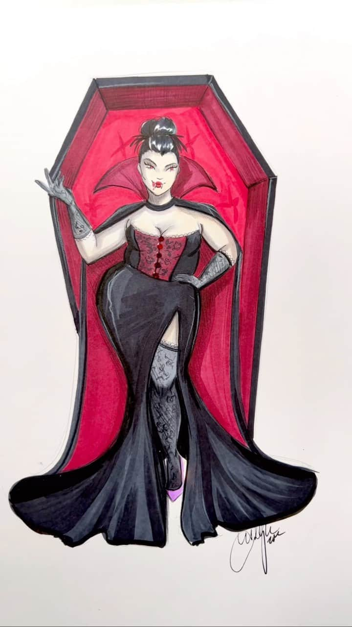 Holly Nicholsのインスタグラム：「Dracula 💕 #dracula #fashionillustration #asmr #halloween #copic #spookyseason」