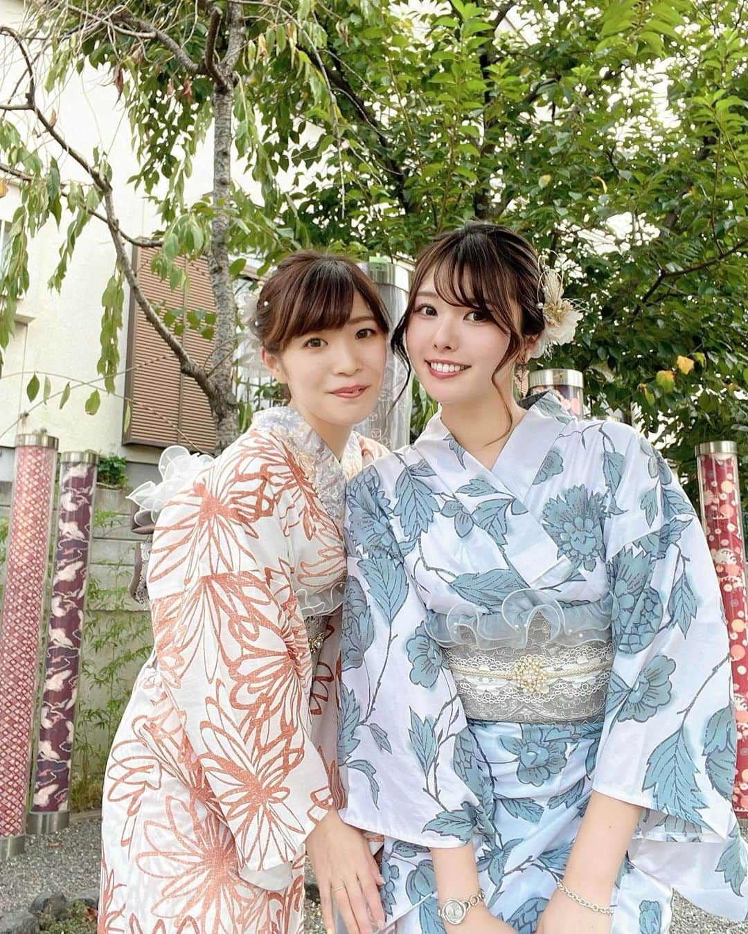 YOUKORINのインスタグラム：「はるちゃんとの浴衣👘  大人な色合わせにしました🩵  #浴衣#浴衣ヘアアレンジ#浴衣女子#京都#嵐山#嵐山観光#Kyoto#関西お出かけ#arashiyama#着物レンタル#過去pic」