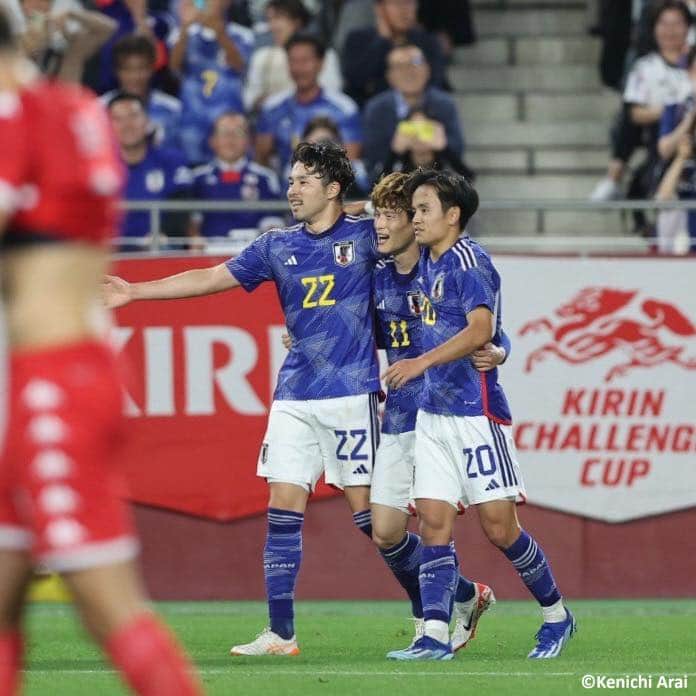 Goal Japanさんのインスタグラム写真 - (Goal JapanInstagram)「🇯🇵 日本代表がチュニジアを下して6連勝！🔥 前半終了間際に #古橋亨梧 のゴールで先制した #日本代表。69分には #久保建英 の突破から #伊東純也 が追加点！その後、チュニジアに得点を許さず2-0で勝利、昨年6月の雪辱を果たした。(Photo: Kenichi Arai)  #soccer #football #kirinchallengecup #kirinchallengecup2023 #japan #jfa #samuraiblue #daihyo #サッカー #フットボール #サッカー日本代表 #⚽」10月17日 21時10分 - goaljapan