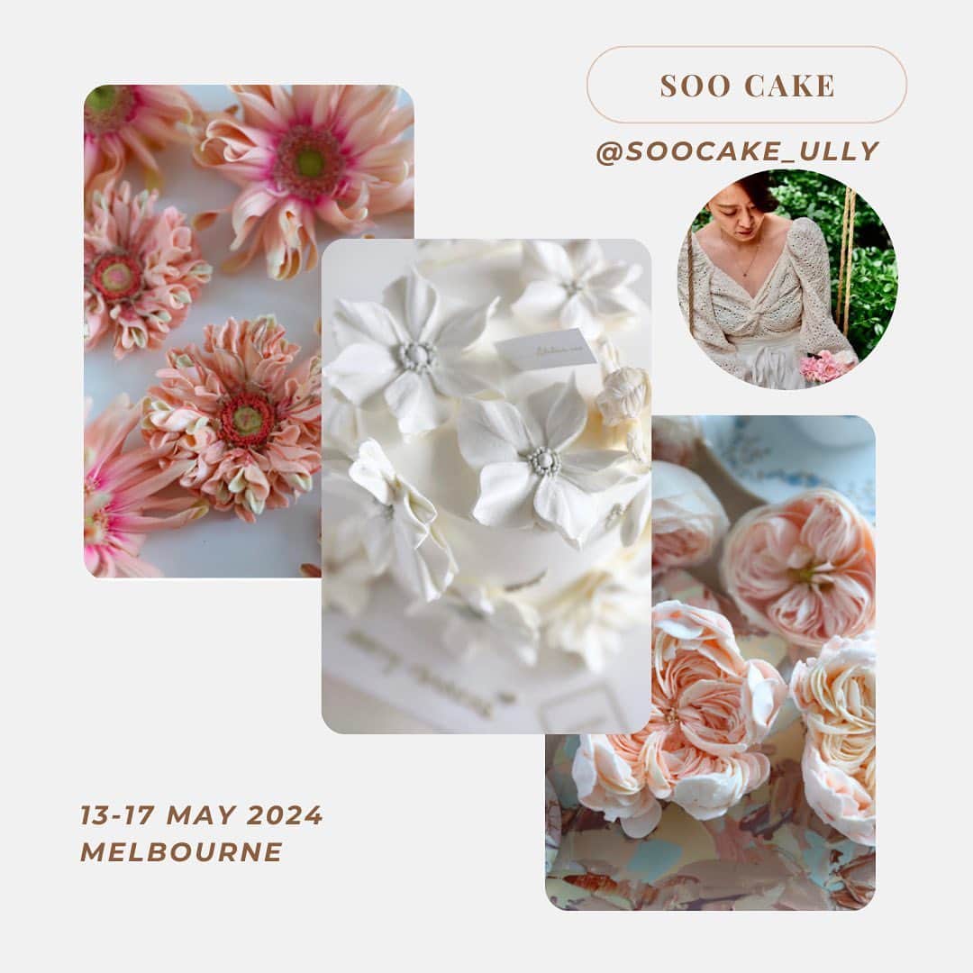 청담 수케이크 (atelier soo)のインスタグラム：「🇦🇺𝐌𝐞𝐥𝐛𝐨𝐮𝐫𝐧𝐞 𝐂𝐥𝐚𝐬𝐬.𝐌𝐚𝐲.𝟐𝟎𝟐𝟒  Hello:) It's my first Melbourne class!! I'm already looking forward to it!! I will teach many flowers for a total of 5 days! If you want information about the class, contact us here! 👇 For more information  @taeyeon_chef or @bakelaboratory ㅡ  #2024 #도전의연속이로구나 #본질로부터멀어지지않기」