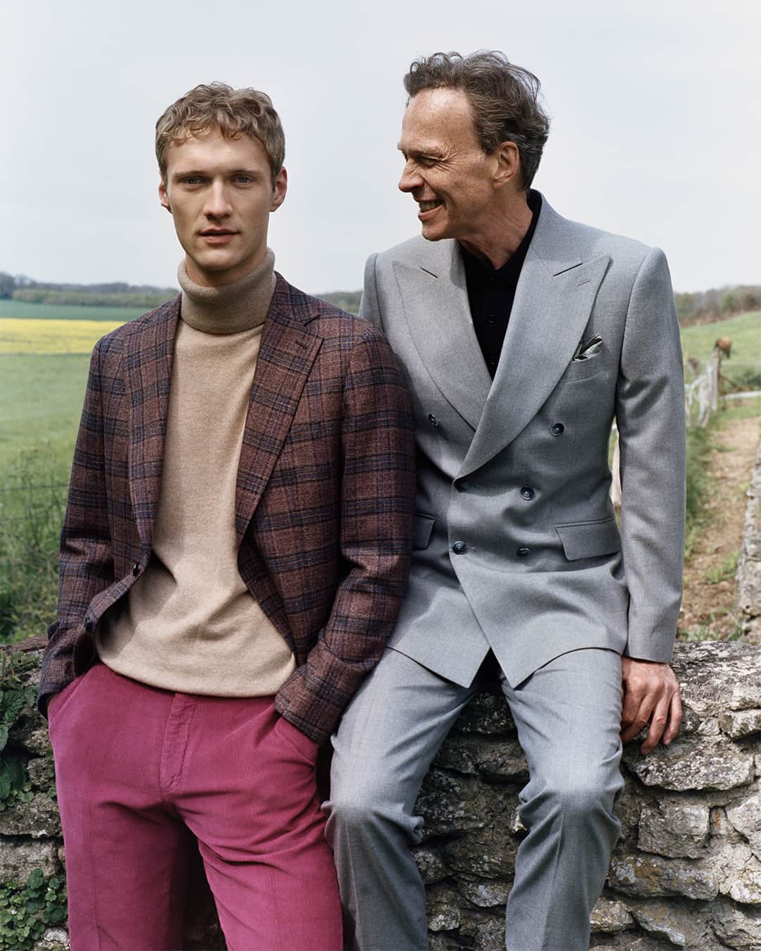 のインスタグラム：「Cultivating refined tastes and an appreciation for excellence. Like father, like son.  Son in FOREVER GREEN jacket (ref 779407) trousers (ref 770126) Father : 15 POINT 7 FLANNEL (ref 845015)」