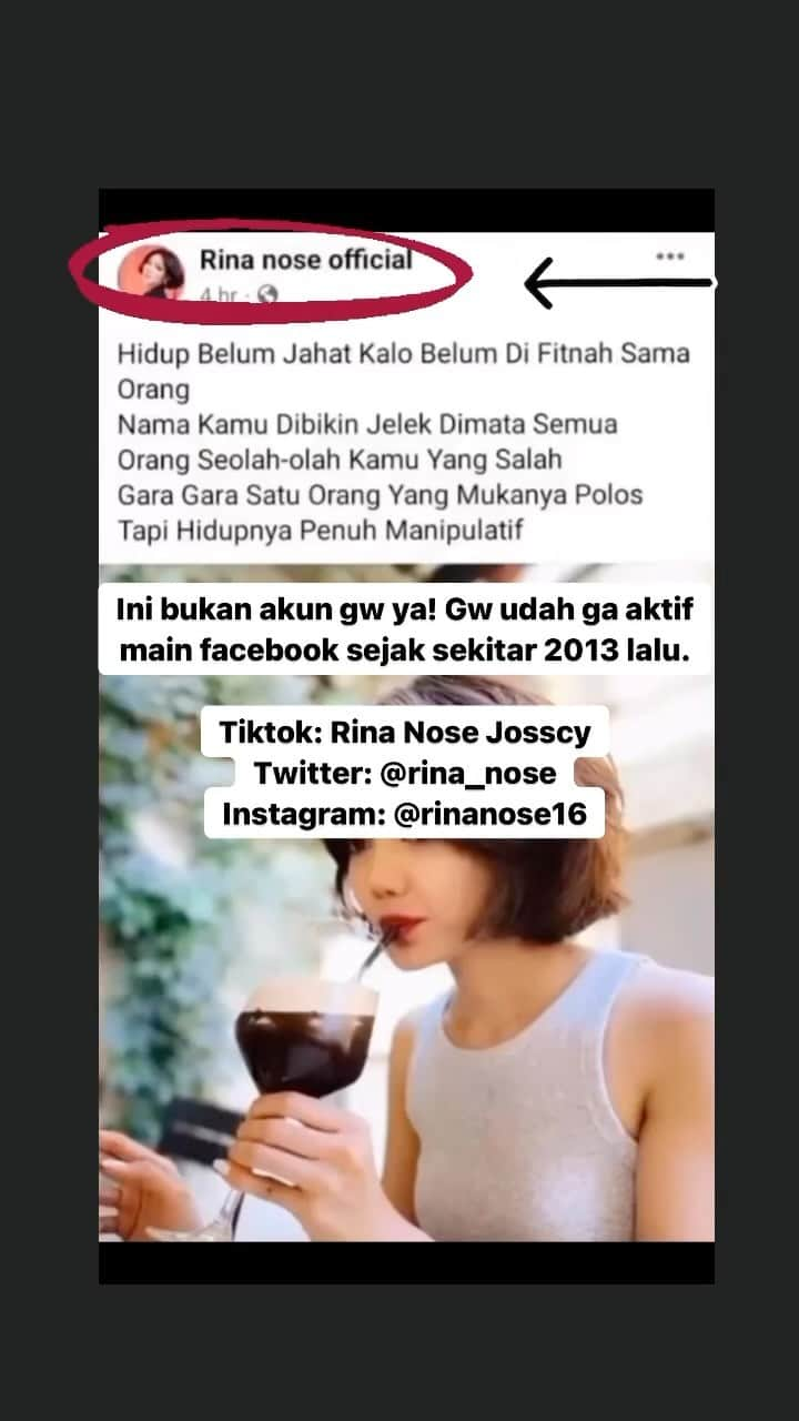 Rina Noseのインスタグラム：「Gaya kalimatnya sih oke, tapi cara berpikir gw saat ini udah ga di situ lagi😁🤟」