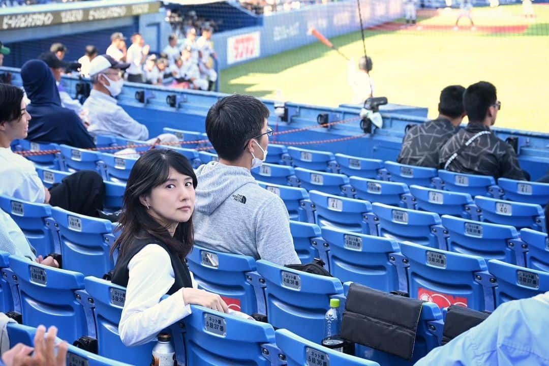 中江有里のインスタグラム：「ドラフト会議直前に東都大学野球3試合を観戦しました。常廣投手は見られずに残念😢  #中江有里」