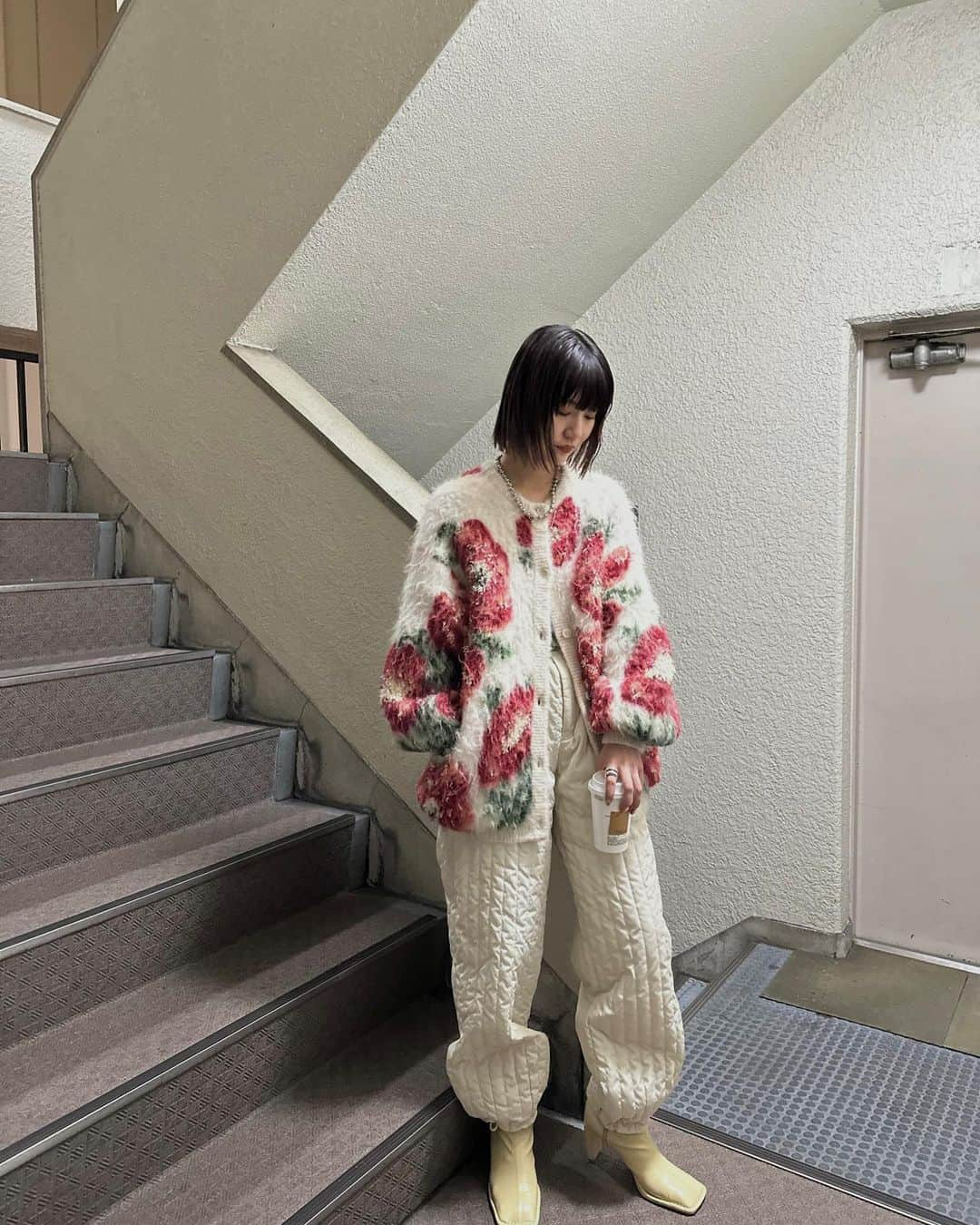 VERONICA JACQUARD KNIT CARDIGAN ホワイト透け感なし