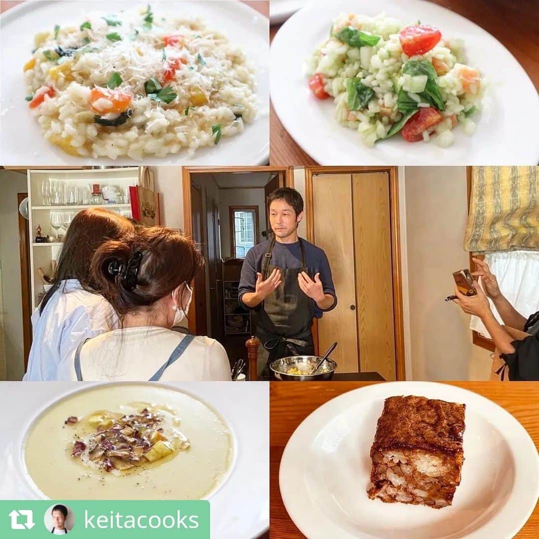 USAライス連合会のインスタグラム：「😉満員御礼！毎回大人気の料理家KEITAさんのカルローズ料理教室、第4回目が開催されました！ 🍆カルローズを使った秋らしい4品。どれも美味しそうです♪  #Repost @keitacooks   • • • • • •  今日の自宅レッスンは・・・   第4回、USAライス連合会 @usa_rice_jp 主催  『作って食べて体験！カルローズ料理教室』を開催しました。 ⁡  愛用している『カルローズ』(カルフォルニア米)、 FABEX関西2023でも大好評でした👍 ⁡   【メニュー】  ・リゾット　焼きナスと焼きパプリカ  ・ライスサラダ　サーモンとアボカド  ・カルローズのチョコレートタルト  ・さつまいものスープ　 ⁡   ご参加いただいたみなさま、ありがとうございました😊  是非、作ってみてください👍 ⁡  来月以降のタイアップレッスンは満席になりました🙇  ありがとうございます。 ⁡  #料理教室 #レッスン告知 #カルローズ #カルフォルニア米 #タイアップレッスン #出張料理 #イタリア料理教室 #イタリア料理 #料理教室横浜 #料理家 #出張料理人 #簡単レシピ #簡単ごはん #横浜casak #初心者大歓迎 #cucinaitaliana #keitacooks」