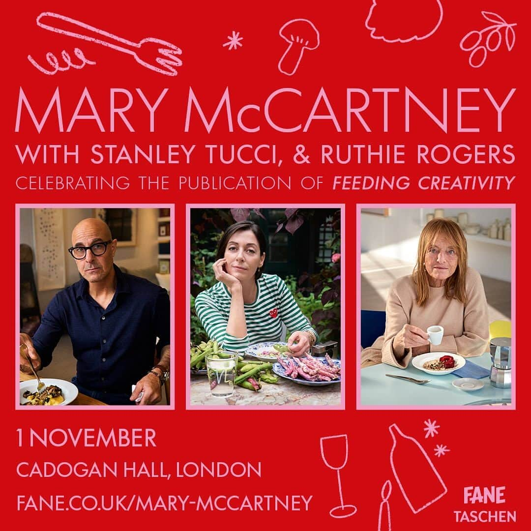 メアリー・マッカートニーのインスタグラム：「Prepare your senses for a delectable event like no other! Photographer and chef @marymccartney, author behind the mouth-watering new cookbook, ‘Feeding Creativity’, will serve up a sensational experience that combines her two passions: photography and food.   Joined on stage by pals @stanleytucci and @ruthierogers, and hosted by @kirsty_wark_ , the conversation will take a scrumptious dive into the pages of ‘Feeding Creativity’, where Mary tantalises our taste buds with 60 simple yet irresistibly delicious plant-based recipes.    Get your tickets through the link in our bio.   #MaryMcCartney #FeedingCreativity #TASCHENbooks」