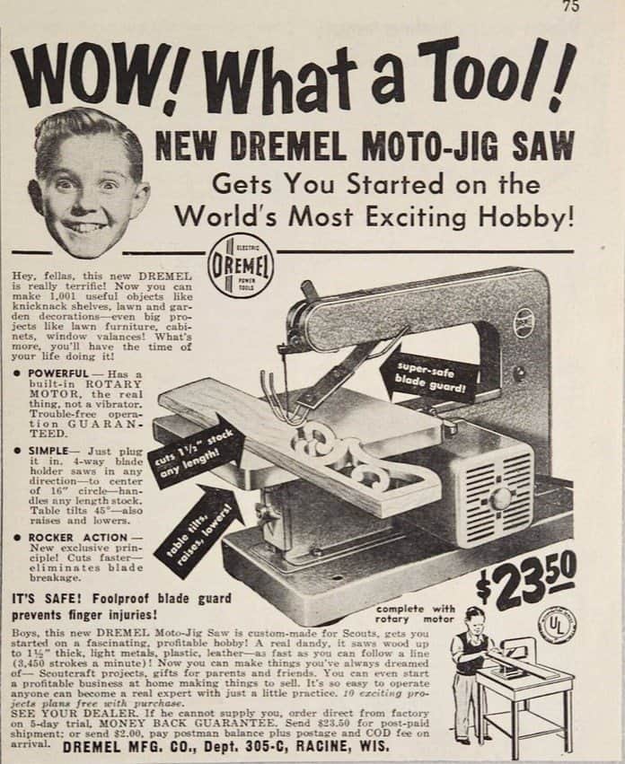 のインスタグラム：「【Dremel Heritage】  ⁠1953年に、ドレメル初のモトジグソーを発表。スクロールソーとしても知られ、その後2009年まで改良商品を作り続けました。  #dremel #ドレメル #歴史」