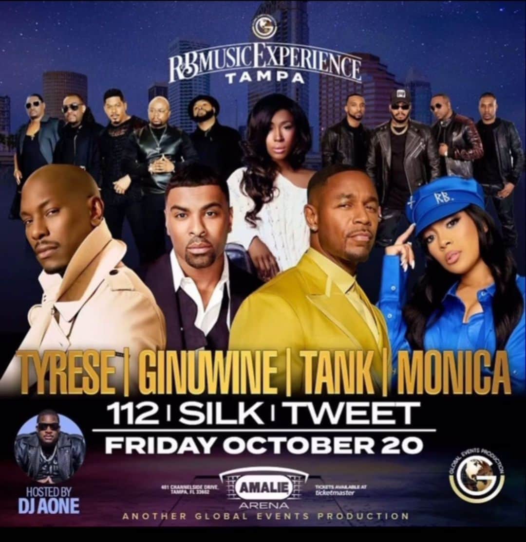 タイリース・ギブソンのインスタグラム：「A real moment…. A real R&B moment is coming.…. TAMPA!!! Get ready!!!!!  TGT and MONICA!!! Almost SOLD OUT!!!! Get your tickets now!!!!!!!!」