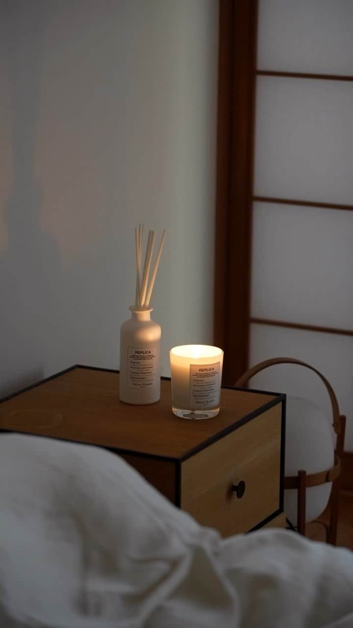 のインスタグラム：「家で1番お気に入りの、身体が吸い込まれる場所🍵 Matcha Meditationの柔らかい香りと1日の始まり #SmellsLikeMemories @maisonmargielafragrances」