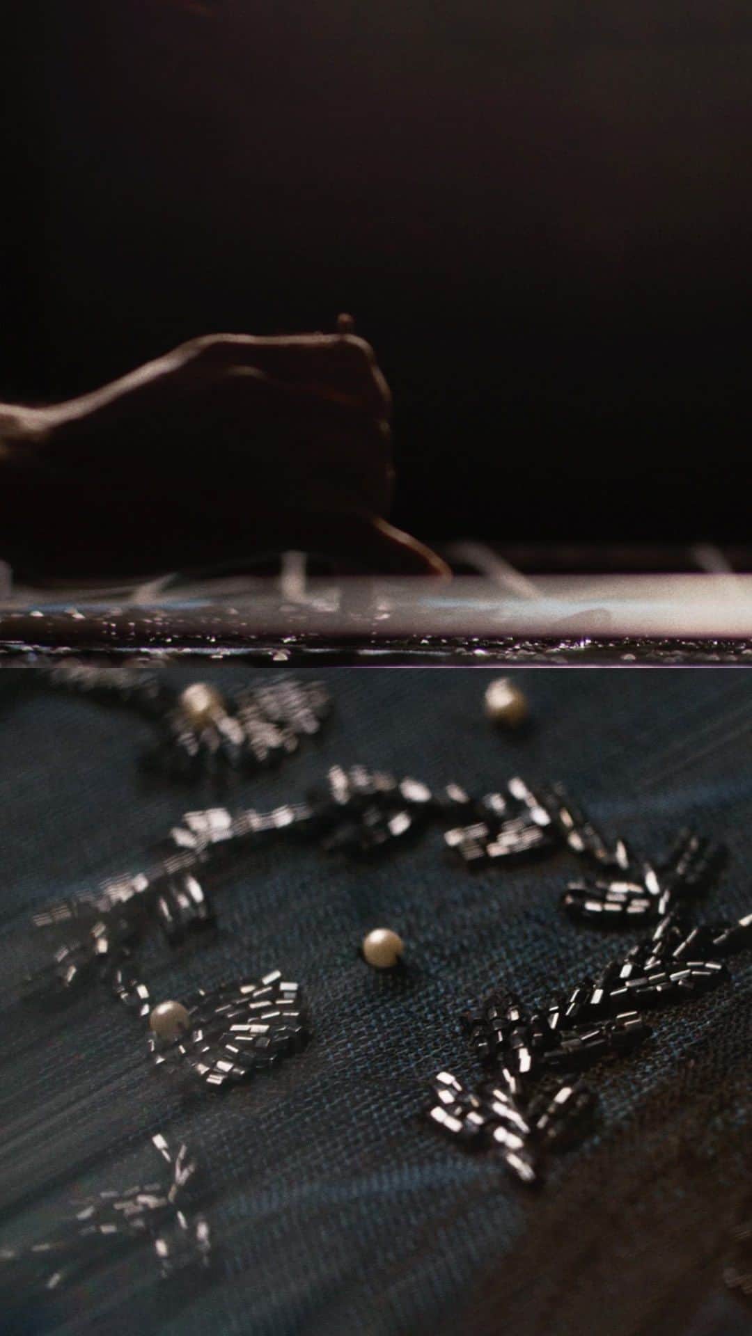 ドリス・ヴァン・ノッテンのインスタグラム：「AUTUMN WINTER 2023 CRAFTSMANSHIP  Trompe-l’oeil camisole  Silk crêpe de Chine and embroidered tulle with cut beads and pearls create a trompe-l’oeil camisole with ladder stitch details.  Now available in stores and on driesvannoten.com  #DriesVanNoten #DVNAW23」
