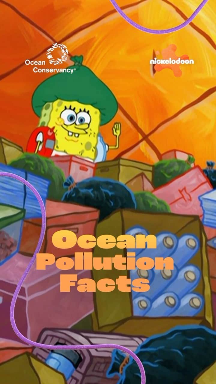 スポンジボブのインスタグラム：「The impact of ocean plastics pollution on marine life as told by SpongeBob and our friends @oceanconservancy 🐟」