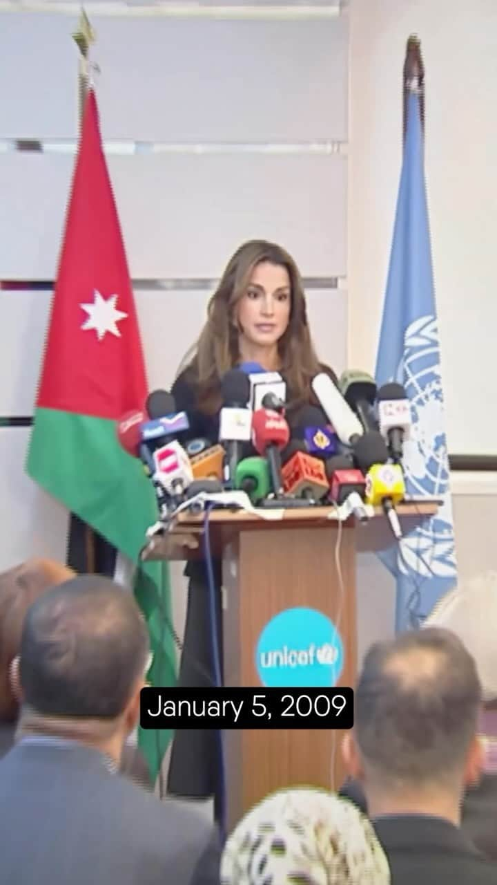 ラーニア（ヨルダン王妃）のインスタグラム：「Speaking in 2009 in the midst of a three-week war on Gaza. Fourteen years – and five wars – later, it is heartbreaking to see how little has changed. The world cannot remain silent. This has to stop.」