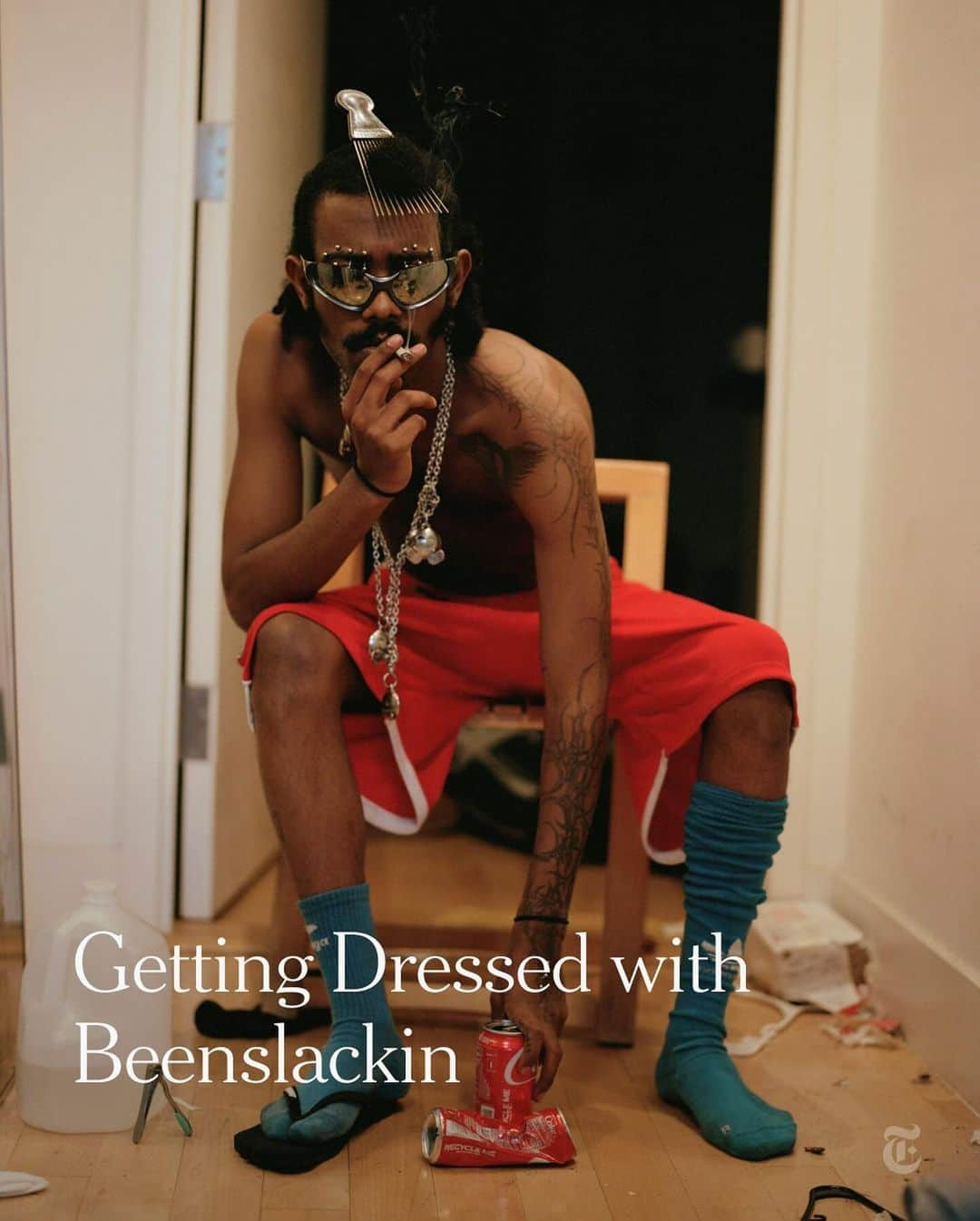 New York Times Fashionのインスタグラム：「Meet the silhouette king of downtown New York.  A fit provocateur, full-time flaneur and occasional stylist, Beenslackin, 24, was born Menelik Demissie in Addis Ababa, Ethiopia, and moved to Massachussetts at 11.  Over the last three years, he’s made a name as a street-level avant-gardist, dressing in chaotically ecstatic single-designer outfits (@rickowensonline, @maisonmargiela, @louisvuitton and, most recently, @balenciaga and @vetements_official) with ease, confidence and, crucially, a lack of preciousness.  His natural gift with unnatural silhouettes has earned the admiration of @liluzivert among others, and lately he’s been extending his experimentation to the body itself.  @joncaramanica, a reporter at The Times, unpacked street style with @beenslackin. Tap the link in our bio to read the full interview. Photos by @kadarsmall」