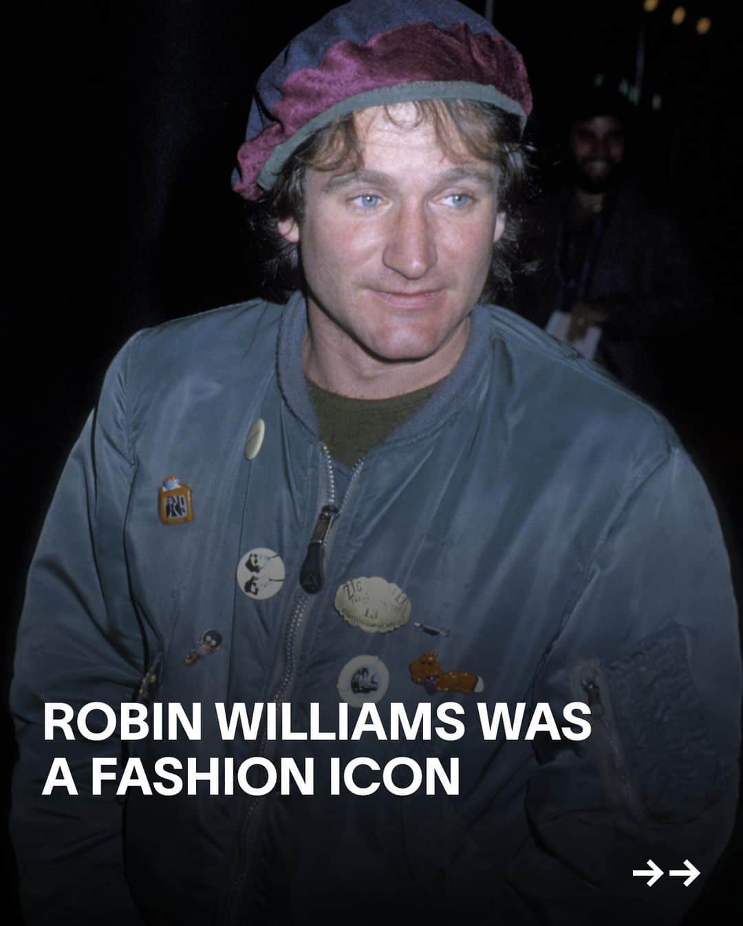 VICEのインスタグラム：「Robin Williams was many things. An actor, a comic, a character creator, a childhood fixture of any human born over the last 40 years. But there's another thing he doesn't often get credit for: being the best dressed actor of his generation.   For evidence, please see above: Williams in some lovely little Bape, Issey Miyake and Jean Paul Gaultier numbers, plus a few more cobbled together vintage-looking get-ups. To find out more stuff you didn't know about Williams – and a load of other iconic comedians – tune into series two of 'Dark Side of Comedy', Tuesdays at 10P on VICE TV.」