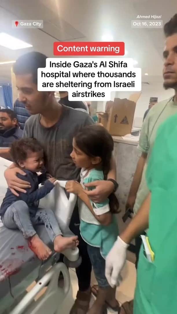 NBC Newsのインスタグラム：「Scenes inside the Al Shifa hospital in Gaza where thousands of Palestinians are sheltering from Israeli airstrikes.」
