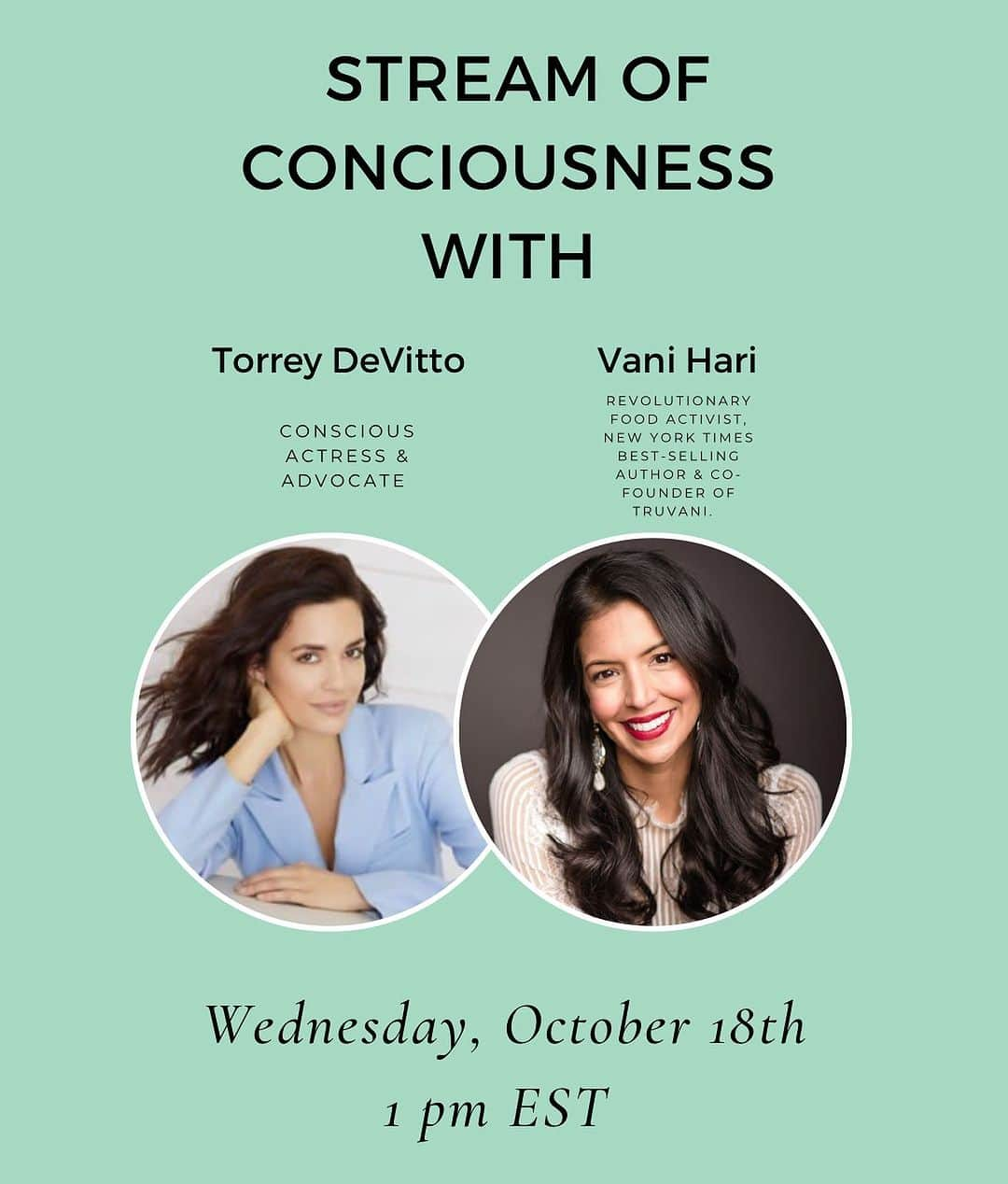 トーレイ・デヴィートのインスタグラム：「Hey all! Join us live tomorrow for this very informative chat about all things FOOD. I have been following @thefoodbabe for quite some time now and am always shocked and thrilled by the information she posts and exposes about what’s really in our food. Tomorrow I will be picking her brain on all the things we should avoid and what to look for when reading the back of our food boxes plus so much more !  I am also very excited to talk to her about her own brand that she started,  @truvani .   Cheers to taking our health in our own hands!   Hope to see you all there ! Tomorrow at 1 pm EST. 🤍」