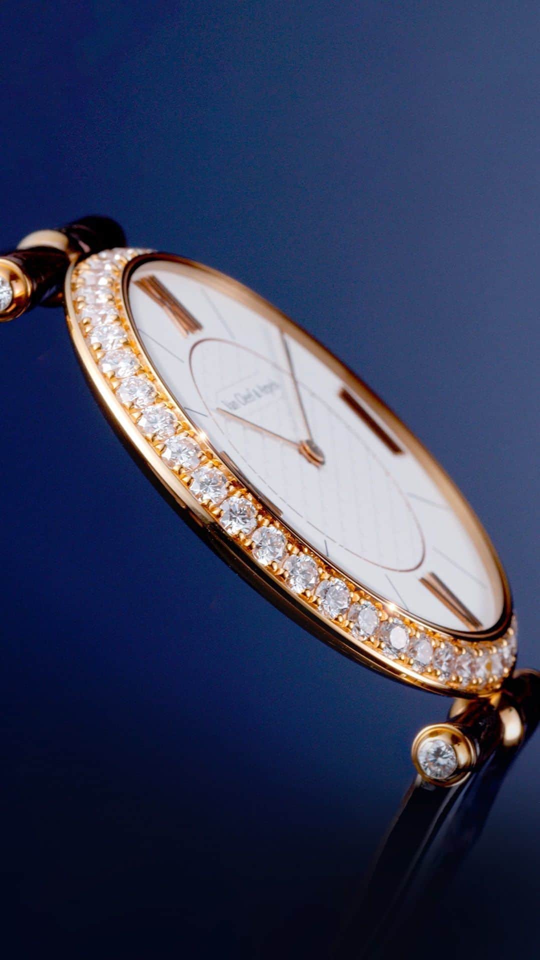 ヴァンクリーフ&アーペルのインスタグラム：「Let the Pierre Arpels watch illuminate your wrist. A sparkling halo magnifies the elegance of the white dial and enhances the radiance of the entire piece.  #VanCleefArpels #PierreArpelsWatch #VCAwatches」