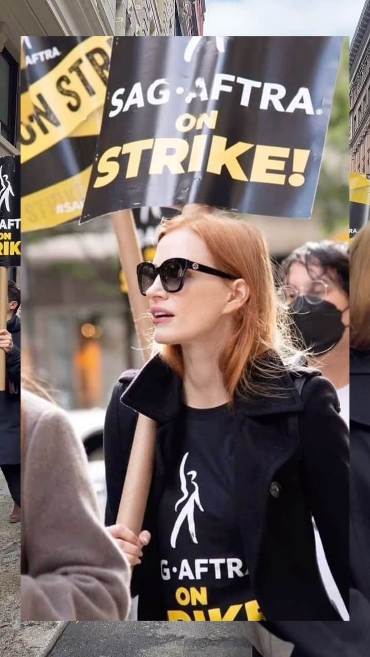 ジェシカ・チャステインのインスタグラム：「It is unacceptable to have hundreds of thousands of people out of work. This goes beyond @sagaftra. There are crew members, caterers, laundry services, prop & costume houses, hair & makeup, teamsters, etc…. all struggling to keep a roof over their heads. My heart goes out to all members of @iatse @teamsters @directorsguild @cdglocal892 @wgawest @wgaeast who have suffered greatly during this work stoppage. I implore the AMPTP to do the right thing and get back to the negotiating table. Nothing can be accomplished by walking away.」