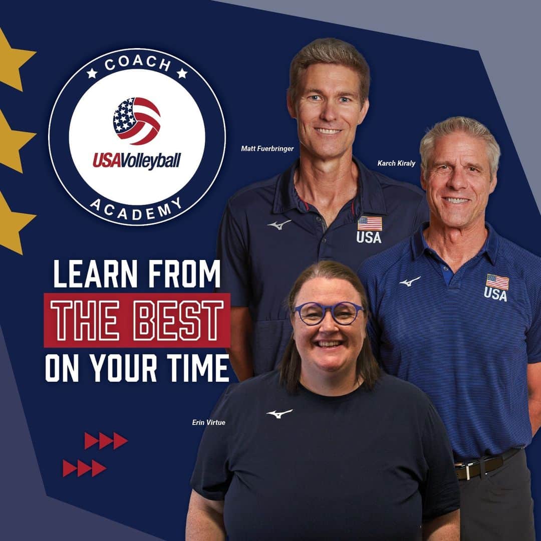 USA Volleyballのインスタグラム：「Learn from the best in the business with Coach Academy! Check out our lineup of instructors and level up your coaching toolbox. Reminder, all USA Volleyball member coaches get the Bronze tier subscription FREE!  Start learning today, 🔗 in bio. #CoachAcademy」