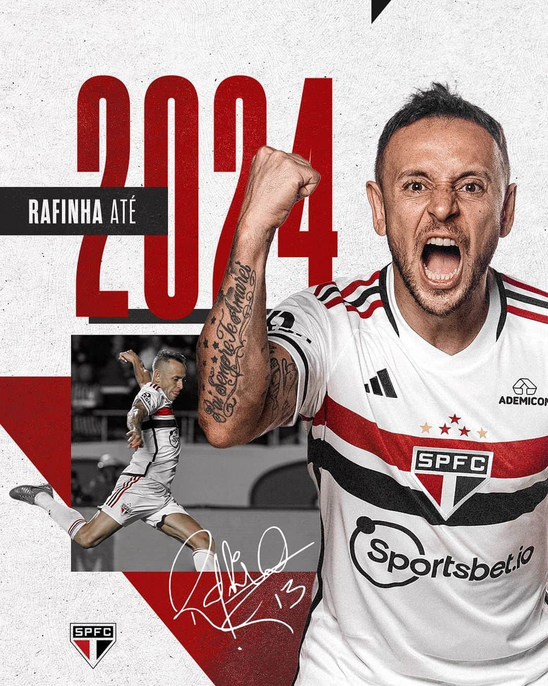 マルシオ・ラファエウ・フェレイラ・デ・ソウザのインスタグラム：「🆕✍️ Rafinha fica até 31.12.2024!  Capitão do São Paulo na conquista da Copa do Brasil e eleito o melhor lateral-direito da competição, @r_13official defenderá o Tricolor por mais uma temporada!  #VamosSãoPaulo 🇾🇪」