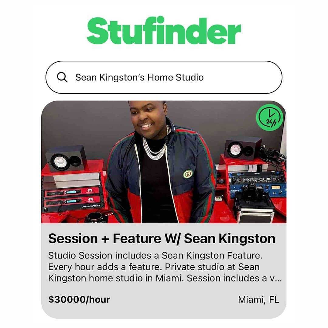 ショーン・キングストンさんのインスタグラム写真 - (ショーン・キングストンInstagram)「You can now book a session with @seankingston on Stufinder for $30,000  What you get when you book a session with Sean Kingston 👀   Verse from Sean Kingston🎤   Session out of his custom build private home studio in Miami 🔊  Entire track engineered mixed and mastered 🎹   Social media posting from his Instagram and Twitter 📈  Entire Session filmed, documented and edited by the Stufinder team 🎥   Follow @stufinder to be updated!  Download the Stufinder app today on iOS or Android to find & book recording studios near you!  #stufinder #seankingston #stufinderapp」10月18日 8時20分 - seankingston