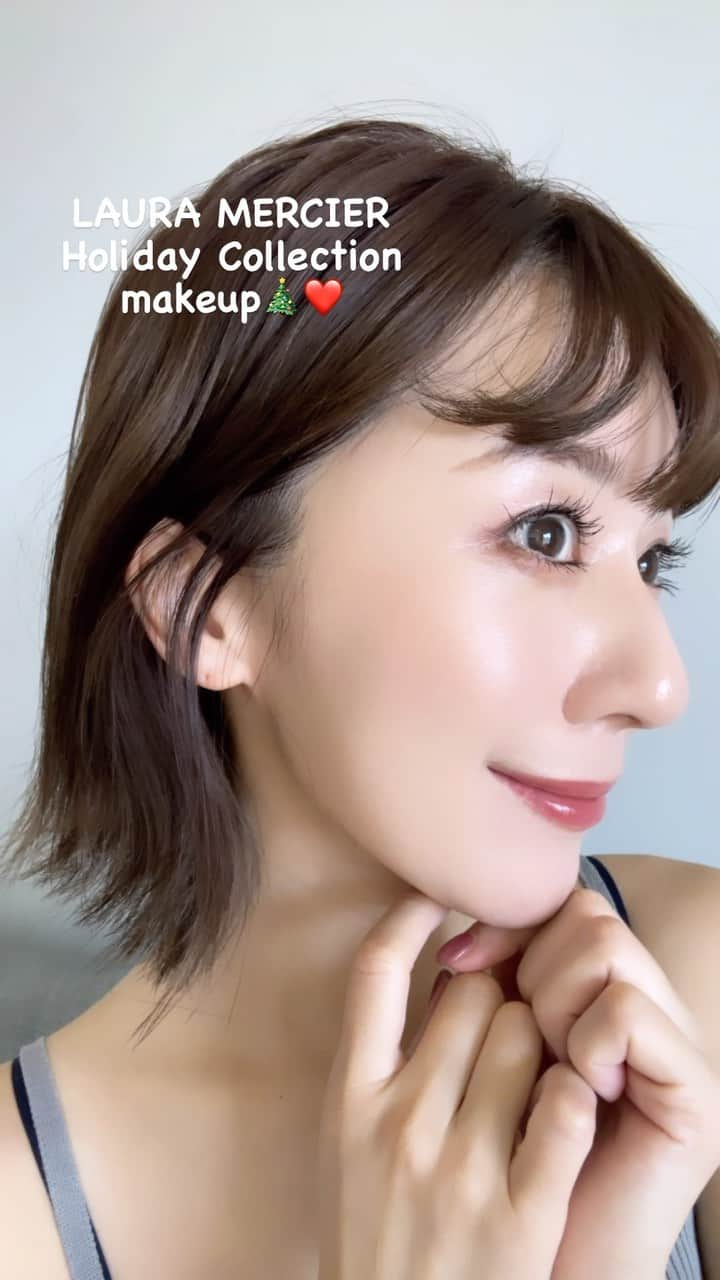 水野佐彩のインスタグラム：「・ @lauramercier  holiday collectionでメイク💄🤍 アイシャドウは今日発売♡ ハイライトはもう発売されているよ♡  #PR #gifted #メイク #メイク動画  #クリスマスコフレ #クリスマスコフレ2023」