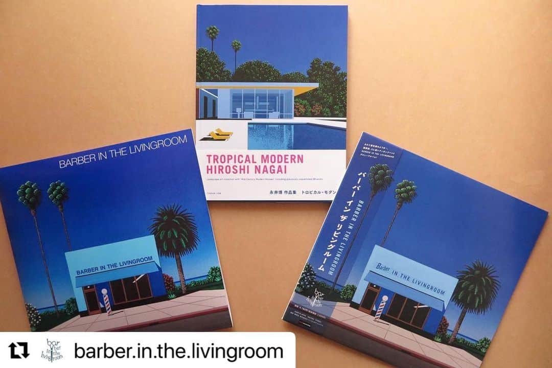 永井博のインスタグラム：「#Repost @barber.in.the.livingroom with @use.repost ・・・ @cassette_fukuoka さんに 永井博先生@hiroshipenguinjoe が在廊されていた時に 「トロピカルモダン」を購入し、サインをいただきました。 家宝でございます。  ジャケットを製作していただいた事も バンドとして最大の喜びです。 この一年バンドにさまざまな幸運が重なり、 ちょっと怖い位です。 皆様に還元せねば！  左下は自主制作盤のレコード、右は現在販売中です。 アートとしても素晴らしいです。 リビングに飾っていただくなど、 コレクションしていただけたら幸いです。  I bought "Tropical Modern" from @cassette_fukuoka when @hiroshipenguinjoe was there and got his autograph. It's a family heirloom. (Hiroshi Nagai solo exhibition “TROPICAL RECORDS”) at cassette #cassette_fukuoka   Having a record jacket made for us is one of our biggest joys. This past year, the band has had a lot of good luck. We have to give back to everyone!  The one on the lower left is a [D]not on label record, and the one on the right is currently on sale. It is also wonderful as an art. I would be happy if you could collect it by decorating it in the living room.  @barber.in.the.livingroom   #永井博 #hiroshinagai  #バーバーインザリビングルーム #barberinthelivingroom #シティポップ #citypop #citypopband  #japanese #japanesecitypop #japanesecitypopband  #シティポップバンド #オリジナルソング #音楽 #music #社会人バンド #レコードリリース #デジタル配信 #レコード発売」