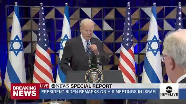 ABC Newsのインスタグラム：「WATCH: President Joe Biden makes remarks in Israel during his visit to the region, reiterating U.S. support. #biden #israel #news」