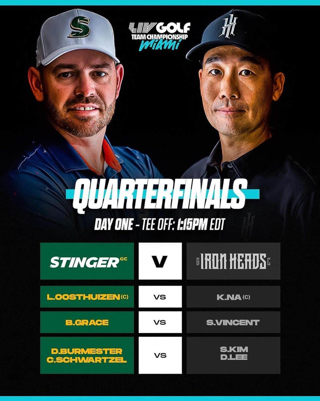 ルイ・ウーストハウゼンのインスタグラム：「Quarter Finals Draw: what are your predictions? 📸 via @livgolf_league 🏆 ⛳️   #LIVGolf #StingerGC」