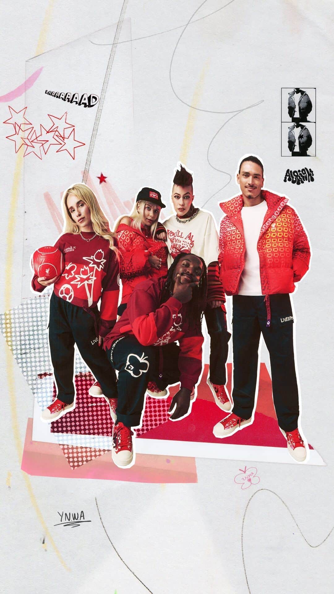 converseのインスタグラム：「Get ready❗️A new @converse x @liverpoolfc collection is on the way ⚽️🔴  Inspired by the next generation, this collection is a celebration of the fans redefining the world of football. #CreateNext  Dropping October 24.  🎨 & 🎶: @homotopiafest @sianbennett @laurenlosung @og.irl @koladetladipo @jesss_scottt @margiehoulston @sterlingrosek @stayfresh_dredz @iampixey」